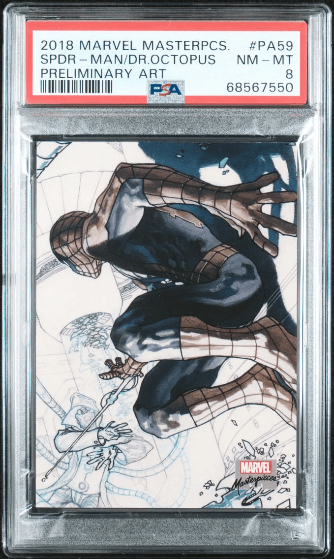 2018 #PA59 Spider-Man VS DR. Octopus PSA 8 Upper Deck Marvel Masterpieces Preliminary Art Market Comparable